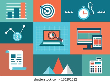 Vector concept of statistic and analytics information. Business development. Flat style design - vector illustration