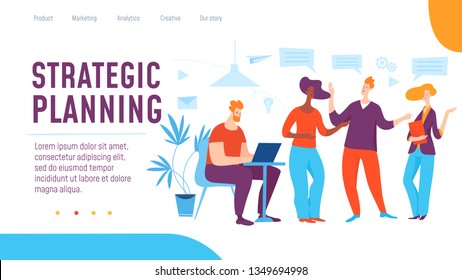 Vector concept strategic planning template.  Thinking and brainstorming on solution and success, business strategy. Great design for presentation, web, internet, advertisment and landing page template