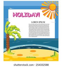 Vector concept summer beach with sand and sea in bright colorfull for background design