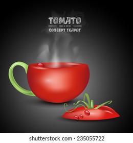 vector concept tomato teapot on black background