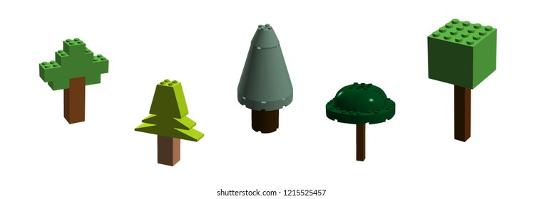 Vector Concept Tree Crown Collection - Isolated Isometric 3D Pixel Art Like Design
