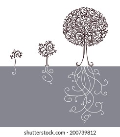 Vector Concept Of Tree Growing Up.