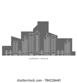 Vector concept of the urban environment with a variety of buildings.  Easy to edit. City construction series.