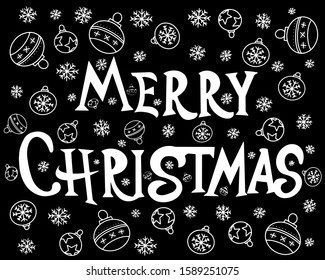 Vector concept with various elements of Christmas and New Year.White patterns and on a black background.Unique illustration for printing, printed products, textiles, banners, flyers and other design.