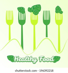 vector concept vegetarian illustration with forks and fresh spinach