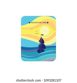  Vector concept with vintage sailing ship for illustration of tourist business. Isolated on the background and easy to use.