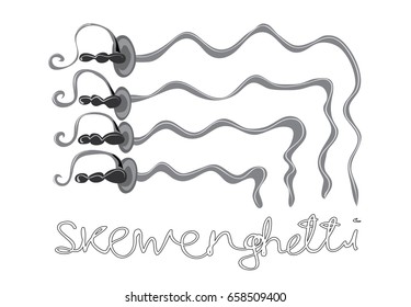 Vector concept with wavy bent Skewer sword similar to spaghetti / Funny curves skewerghetti