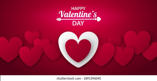 Vector concept of web banner for valentine's day. Paper hearts of red and white color will overlap. Can be used on the site. EPS 10.