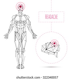 Vector concept white and black human anatomy with brain disease illustration for medical poster