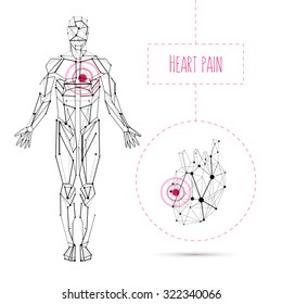 Vector concept white and black human anatomy with Heart disease illustration for medical poster