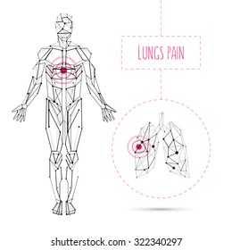 Vector concept white and black human anatomy with Lungs disease - tuberculosis, cancer illustration for medical poster