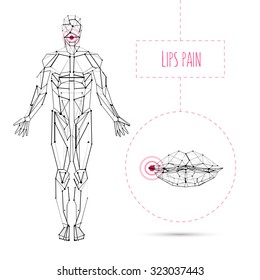 Vector concept white and black human anatomy with lips disease illustration for medical poster