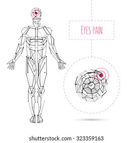 Vector concept white and black human anatomy with eyes disease illustration for medical poster