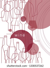 Vector concept with wine bottles and wine glasses modern line style. Design element for tasting, menu, wine list, restaurant, winery, shop.