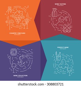 Vector concept of wine making process. Perfect design element for advertising, banners and flyers with wine symbols made in modern line style. 
