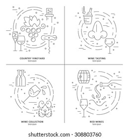 Vector concept of wine making process. Wine symbols made in modern line style. Perfect design element for advertising, banners and flyers.