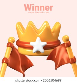 Vector concept of winner. Vertical concept in 3D style on colored background