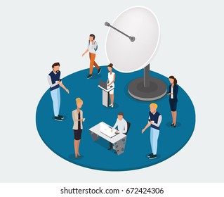 Vector concept of wireless technology devices. Flat  isometric poster with smartphone and isometric people. -stock vector