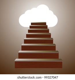 Vector concept wooden ladder with computer cloud. Eps10