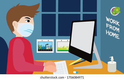 Vector concept of work from home to avoid coronavirus COVID-19.
