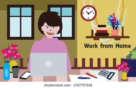 Vector concept of work from home to avoid coronavirus COVID-19.