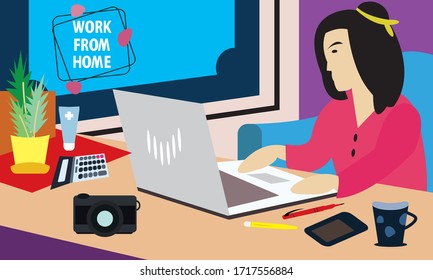 Vector concept of work from home to avoid coronavirus COVID-19.