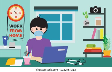 Vector concept of work from home to avoid coronavirus COVID-19.