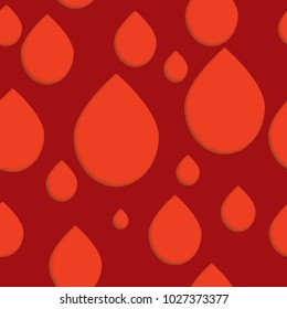 Vector concept of World Blood Donor Day, 14 June. Seamless 3d pattern in trendy paper art style. Red blood paper water drops collage background. No visible mesh  borders