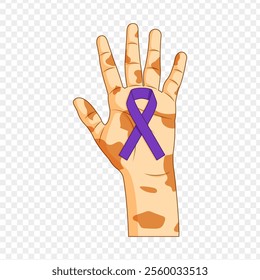 Vector concept of World Leprosy Day with purple ribbon in hand on transparent background