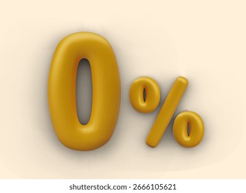 Percentual zero de conceito de vetor em estilo realista. Sinais matemáticos dourados sobre fundo colorido. Composição comercial para loja, banco, negócios de serviços