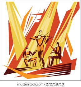 Vector concept-art - musical group in the spotlight plays jazz