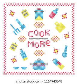 Vector conception of poster for home decoration. Imitation of cross stitch.