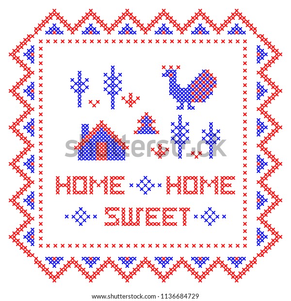 Vector\
conception of poster for home decoration. Imitation of cross\
stitch. Easy to use for decoration of  pillow,\
