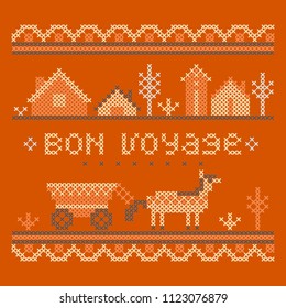 Vector conception of poster for tourist business. Imitation of cross stitch.