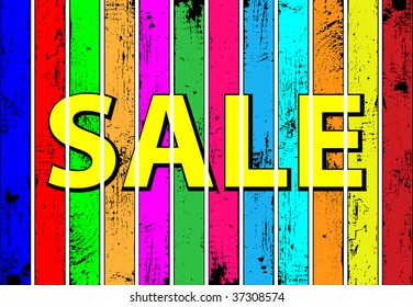 Vector conception of successful sales. Tag SALE on a multicolored wooden plank