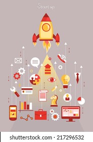 Vector concepts and icons in flat style - start up and innovation business signs and symbols. Launching and starting. 