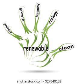 Ecología verde abstracta vectorial, palabra de conservación texto en la nube en la huella humana sobre fondo blanco para el medio ambiente, reciclar, tierra, limpia, alternativa, protección, energía, eco-amigable o bio