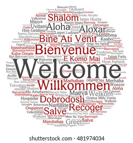 Vector conceptual abstract round welcome or greeting international word cloud in different languages or multilingual isolated metaphor to world, foreign, worldwide, travel, translate, vacation tourism