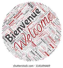 Vector conceptual abstract welcome or greeting international round circle red word cloud in different languages or multilingual. Collage of world, foreign, worldwide travel translate, vacation tourism