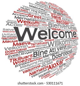 Vector conceptual abstract welcome or greeting international word cloud in different languages or multilingual isolated  metaphor to world, foreign, worldwide, travel, translate, vacation or tourism