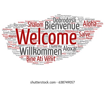 Vector conceptual abstract welcome or greeting international square word cloud in different languages or multilingual. Collage of world, foreign, worldwide travel, translate, vacation tourism text