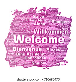 Vector conceptual abstract welcome or greeting international brush or paint word cloud in different languages or multilingual. Collage of world, foreign, worldwide travel, translate, vacation tourism