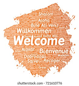 Vector conceptual abstract welcome or greeting international brush or paint word cloud in different languages or multilingual. Collage of world, foreign, worldwide travel, translate, vacation tourism