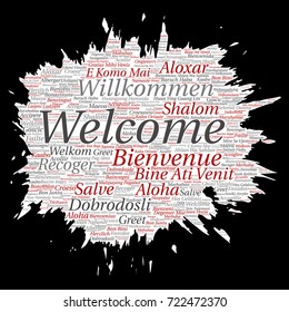 Vector conceptual abstract welcome or greeting international brush or paper word cloud in different languages or multilingual. Collage of world, foreign, worldwide travel, translate, vacation tourism