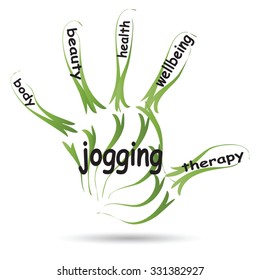 Vector conceptual abstract word cloud man hand print on white background, metaphor to health, nutrition, diet, wellness, body, energy, medical, fitness, medical, gym, medicine, sport, heart or science