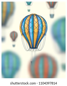 Vector conceptual art hot air balloons blurred background  Concept travel around the world  Vintage style