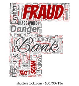 Vector conceptual bank fraud payment scam danger letter font F word cloud isolated background. Collage of password hacking, virus fake authentication, illegal transaction or identity theft concept