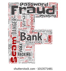 Vector conceptual bank fraud payment scam danger letter font F word cloud isolated background. Collage of password hacking, virus fake authentication, illegal transaction or identity theft concept