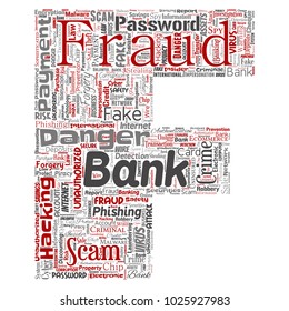 Vector conceptual bank fraud payment scam danger letter font F word cloud isolated background. Collage of password hacking, virus fake authentication, illegal transaction or identity theft concept