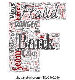 Vector conceptual bank fraud payment scam danger letter font F word cloud isolated background. Collage of password hacking, virus fake authentication, illegal transaction or identity theft concept